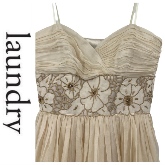 💕SALE💕 Laundry Ivory Silk Embellished Mini Dress - Picture 3 of 8